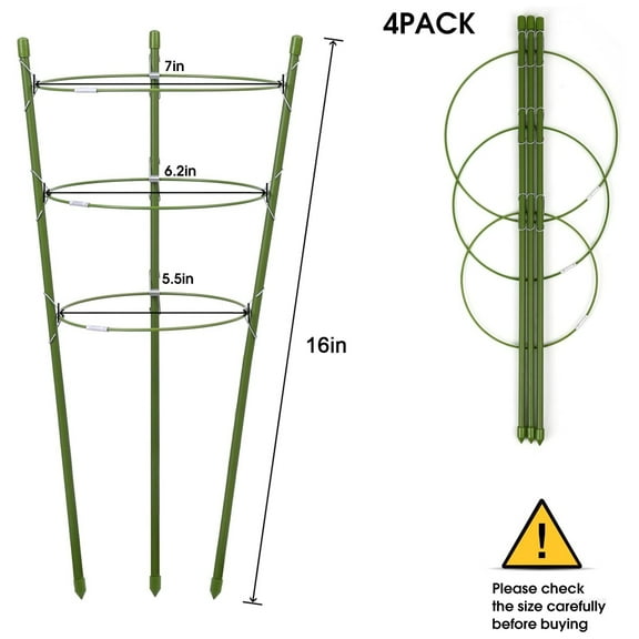 4Pcs Plant Support Stakes for Indoor Plants, 17 inches Tomato Cages Tomato Trellis with Adjustable Rings, Rust Resistant Garden Ring Stake Plant Support for Tomato, Trellis, Climbing Plant, Green