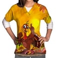 thumbnail image 4 of QATAINLAV Thanksgiving Scrubs for Women Novelty Turkey Graphic Prints Short Sleeve V Neck Nursing Scrub Tops Medical Working Uniform Blouse Holiday Workwear Clearance Sale Yellow XL, 4 of 5