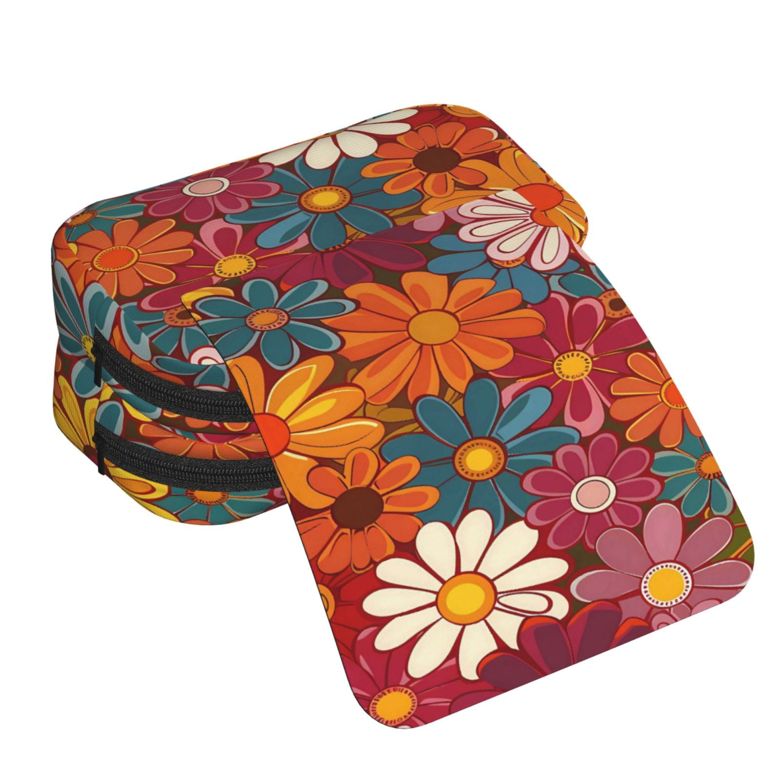 Large-Capacity Flip-Top Double-Layer Pencil Case, Multi-Functional Pocket Pen Case, Durable Stationery Organizer Groovy Flowers (10)