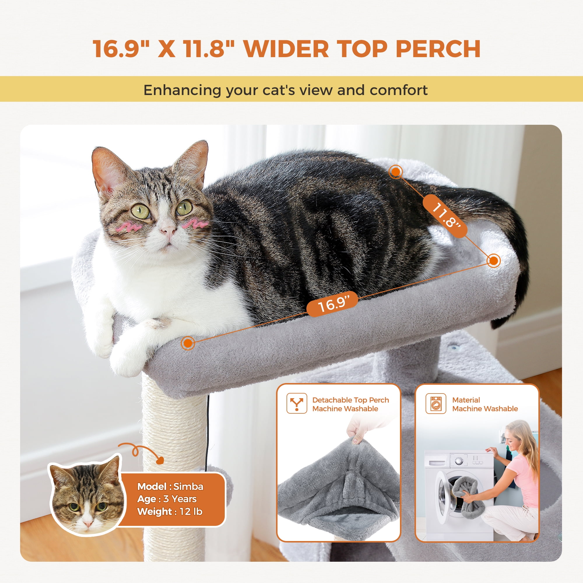 PEQULTI 31.5" Modern Cat Tree Tower with Dual Large Condos for Kitten ＆ Medium Size Cat Light Gray