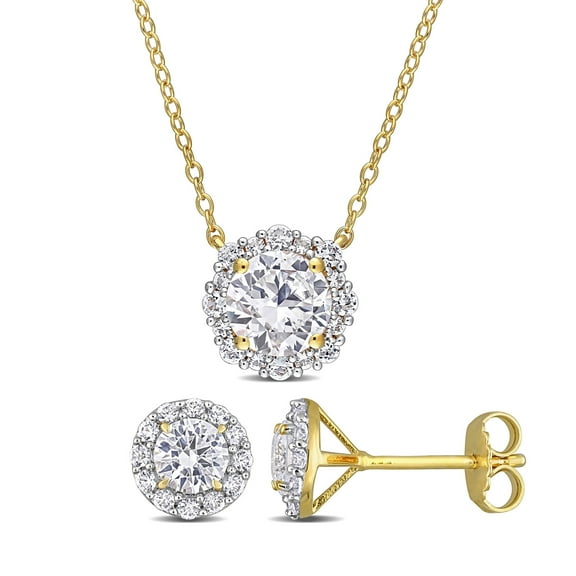 Everly Women's 3.75CT TGW Created White Sapphire Yellow Gold Plated Necklace and Earrings Set