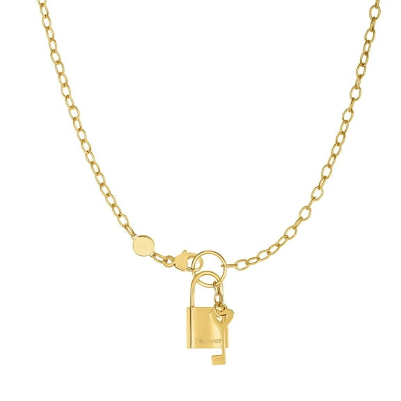 14K Yellow Gold Finish Chain Shiny Lock & Key Necklace 18" with Lobster Clasp by IcedTime