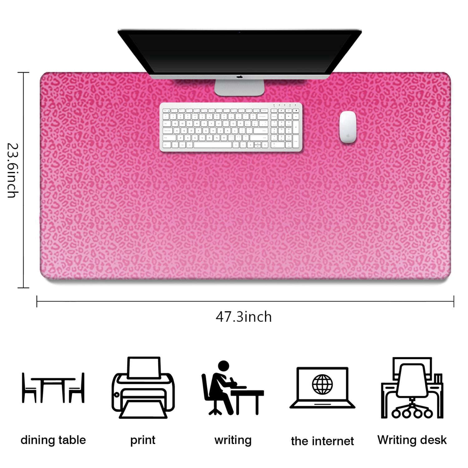Long Mouse Pads for Desk,Pink Gradient Leopard Print Desk Mats on Top Of Desks, Desk Mouse Pad Extra Large with 3mm Non-Slip Base and Stitched Edge for Gaming,Office,Work,Home 47.3"x23.6"