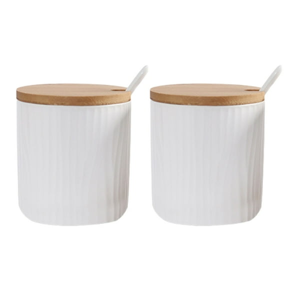 Don't sugar bowl ceramics, sugar bowl porcelain with wooden lid and porcelain spoon, retro sugar bowl small, suitable for coffee bar, kitchen and breakfast at home, white