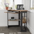 thumbnail image 3 of VECELO Desk with Keyboard Corner Computer Writing Shelves, Compact Home Office, Dark Brown, 3 of 9