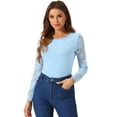 thumbnail image 1 of INSPIRE CHIC Women's Semi Sheer Long Sleeves Flower Embroidery Lace Top, 1 of 6