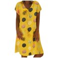 thumbnail image 1 of Fridja Robe d'Été pour Femmes Vintage Ample Col en V Imprimé Manches Courtes Robe Midi, 1 of 6
