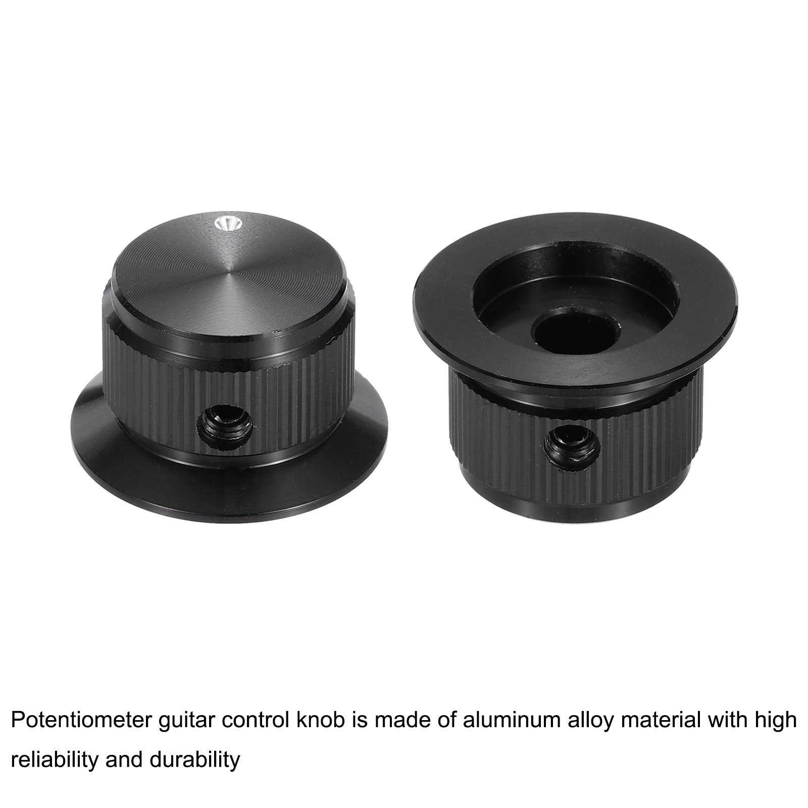 Uxcell 4 Pcs Aluminium Potentiometer Knobs, 1/4" (6mm) Universal Volume Tone Control Knobs with Round Dot Indicator for Guitar, Bass, 9/16" Black