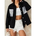 thumbnail image 3 of Genuiskids Women Denim Jacket Casual Vintage Frayed Hem Button Up Jean Shirt Festival Jacket Coat with Sequin Pockets Spring Fall Outerwear, 3 of 9