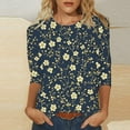 thumbnail image 2 of DDAPJ pyju Plus Size Tops for Women Floral Print 3/4 Sleeve T-shirts Dressy Casual Round Neck Blouse Tees Liquidaciones de hoy Dark Gray XL, 2 of 6