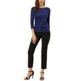 thumbnail image 3 of INSPIRE CHIC Women's Check Top Boat Neck 3/4 Sleeve Plaid Houndstooth Blouse S Deep Blue, 3 of 8