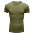 thumbnail image 4 of SWSMCLT Men's Ribbed Knit Summer Top Soft Fitted Stretch Short Sleeve T Shirt Casual Fashion Tshirt Cool Light Collared Polo Army Green Small, 4 of 4