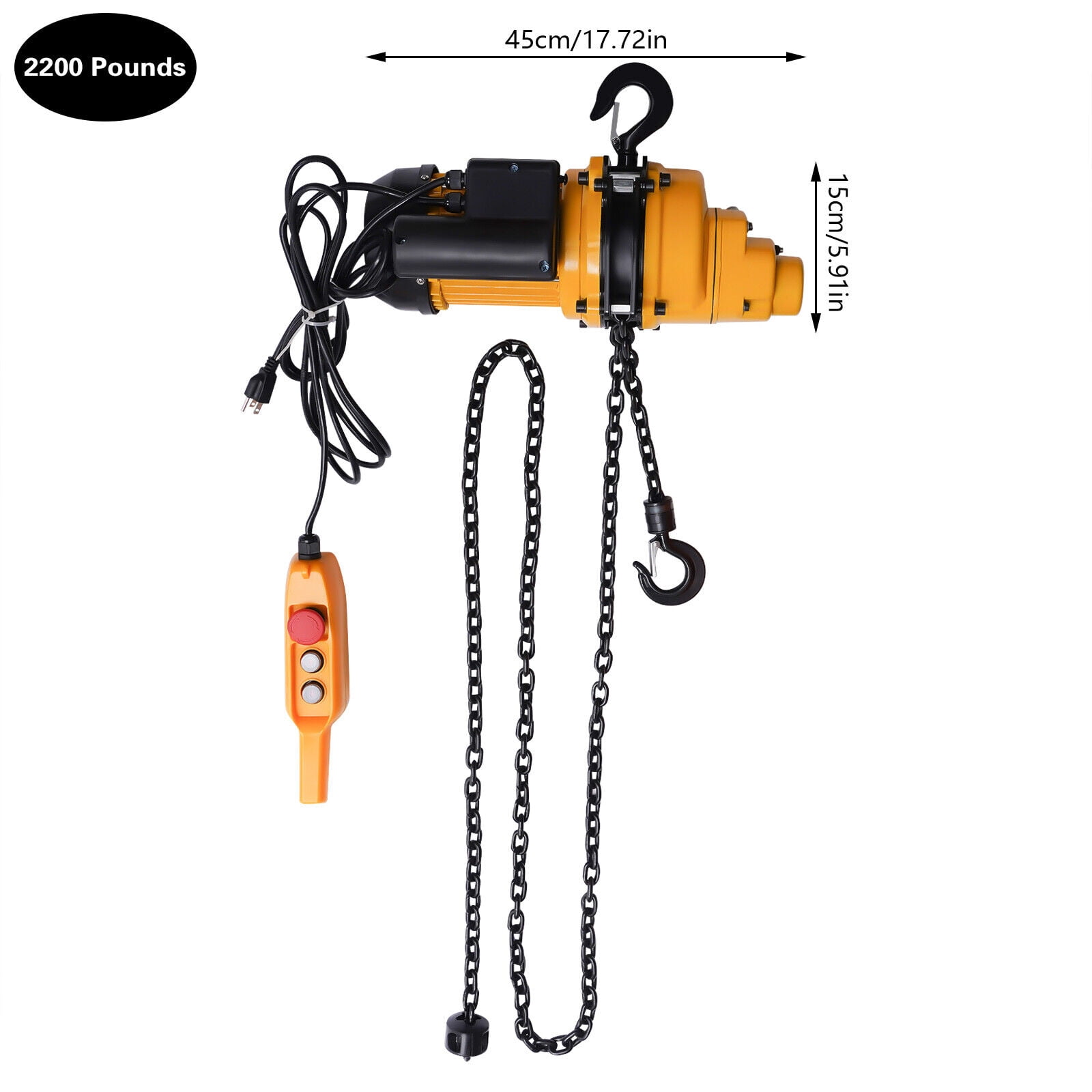 2200lbs/1Ton Electric Chain Hoist Single Phase Double Chain Crane Hoist 13' Lift Chain Hoist