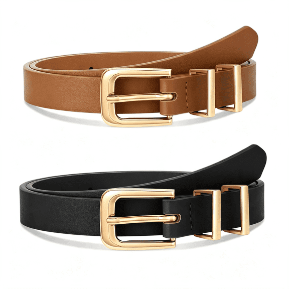 TELOLY 2 Pack Girls Belts,Kids Leather Belt for Toddler Teen Girls 4-16 Ages,Gold for Jeans Dresses, Stylish Girl Belts