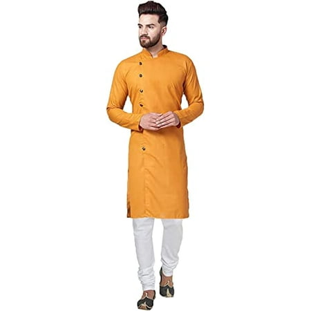 

Royal Kurta Mens Cotton Angarakha Kurta Pyjama Set (44 Mustard)