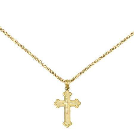 Primal Gold 14 Karat Yellow Gold Budded Cross Pendant with 18-inch Cable Chain