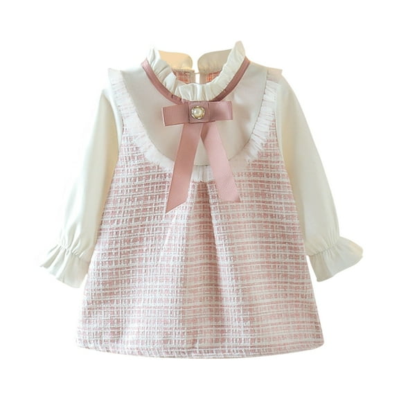 XXWXYD Baby Girl Plaid Dress Long Sleeve Princess Skirt Doll Collar Bow Detail Autumn Fall Holiday Part𝗒 Outfit Clothing