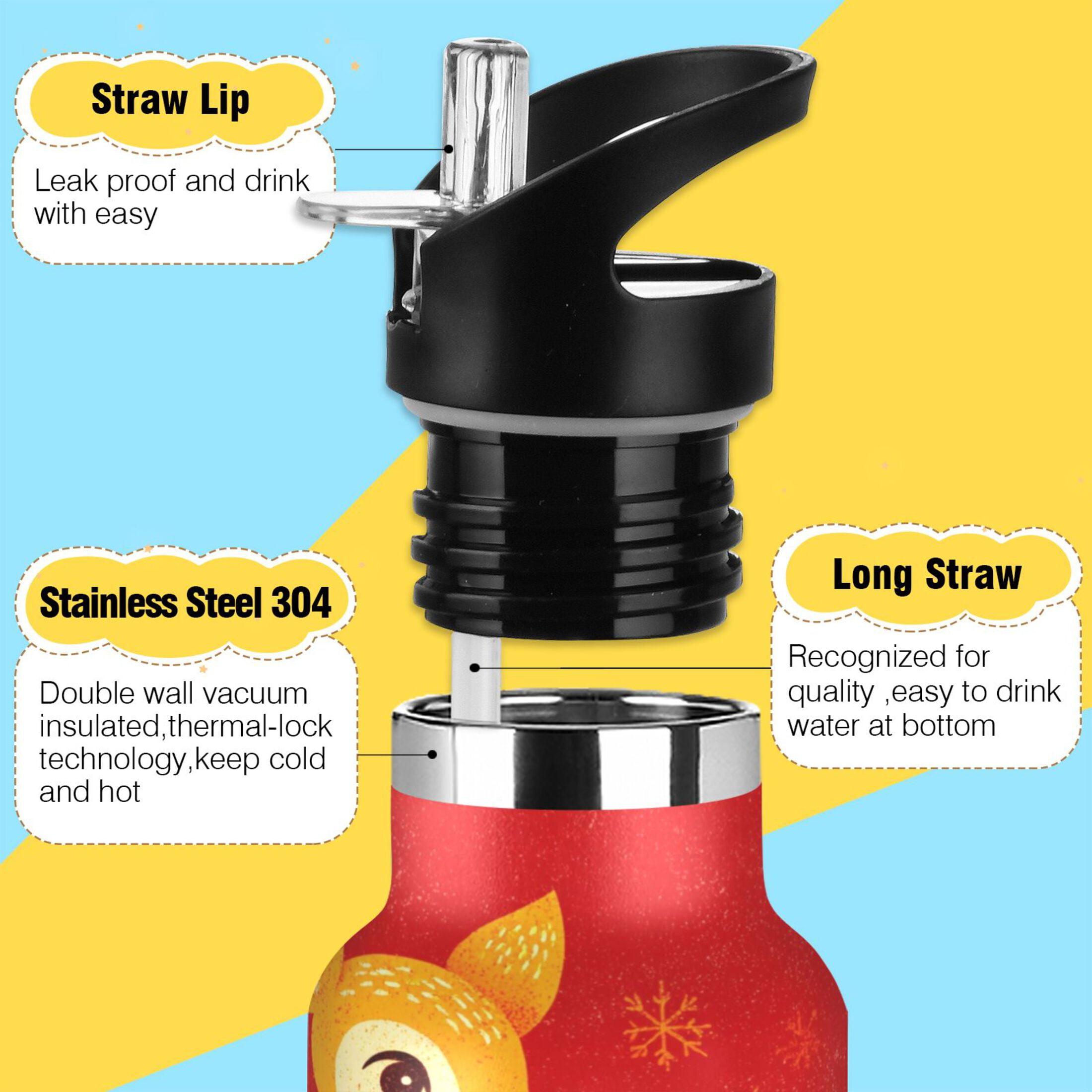600ML Stainless Steel Insulated Cup Sports Water Bottle Portable Thermos Cup Water Glasses Insulated Tumblers Convenient and Durable Beautiful Yellow Christmas Deer