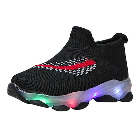 

Children Baby Girls Boys Feather Mesh Led Luminous Socks Sport Run Sneakers Casu