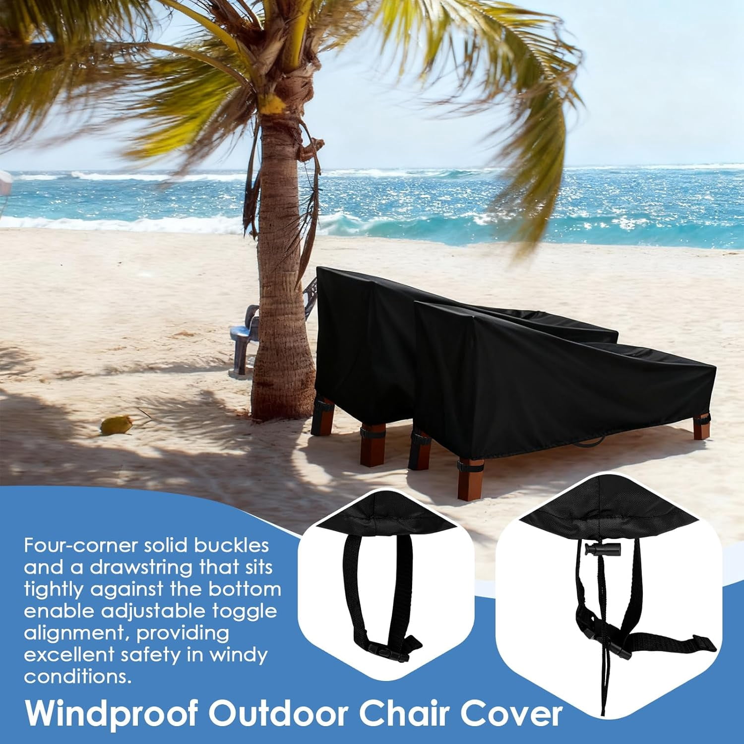 Outdoor Lounge Chair Cover, 420D Waterproof Lounge Chair Covers with Straps, Heavy Duty Patio Furniture Covers for Pool Lounge Chair Lawn Bench Furniture, Fits up to 81L x 29W x 31H inch, 1 Pack