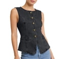 thumbnail image 3 of Fmbrln Womens Casual Jean Vest Solid Color Button Hoodless Sleeveless Denim Jacket, 3 of 5