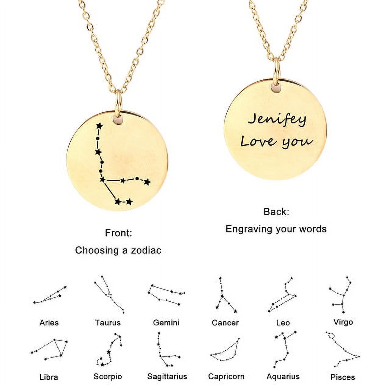 Zodiac Jewelry - Horoscope Constellation Necklace - Zodiac Birthday Gift with Back Can Engraved Name - Zodiac Gift for Girl