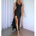 thumbnail image 5 of Mawalde Women V Neck Sleeveless Mesh Ruffle Hem Bodycon Maxi Casual Backless High Slit Cocktail Party Dress Black S, 5 of 6