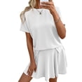 thumbnail image 3 of Women 2 Piece Skirt Set Summer Cruise Outfits Ribbed Loose Short Sleeve Matching Lounge Sets White L, 3 of 8