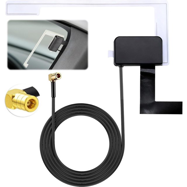 DAB Car Aerial Digital Radio DAB+ Aerial Antenna Replacement SMB Plug Adapter Connector 3 Meters Glass Mount Digital Radio Active Antenna RG174 Cable for AM FM Clarion Pioneer JVC Tuner Kenwood Alpine