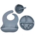 thumbnail image 1 of Juego de alimentación para bebés 6, sin Bpa, juego de cubiertos y platos de silicona de grado alimenticio, aprenda a comer solo, el juego incluye tazón con ventosa, cuchara, babero y, 1 of 3