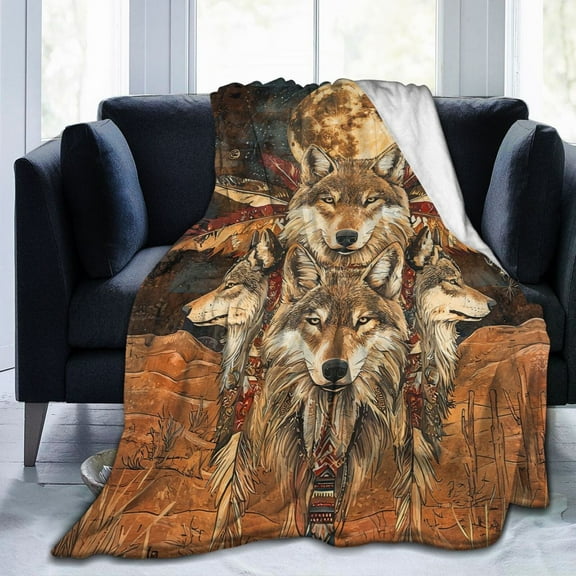 Wolf Throw Blanket Ultra Soft Cozy Decorative Flannel Blankets for Home Bed Couch Chair Travel 50x40