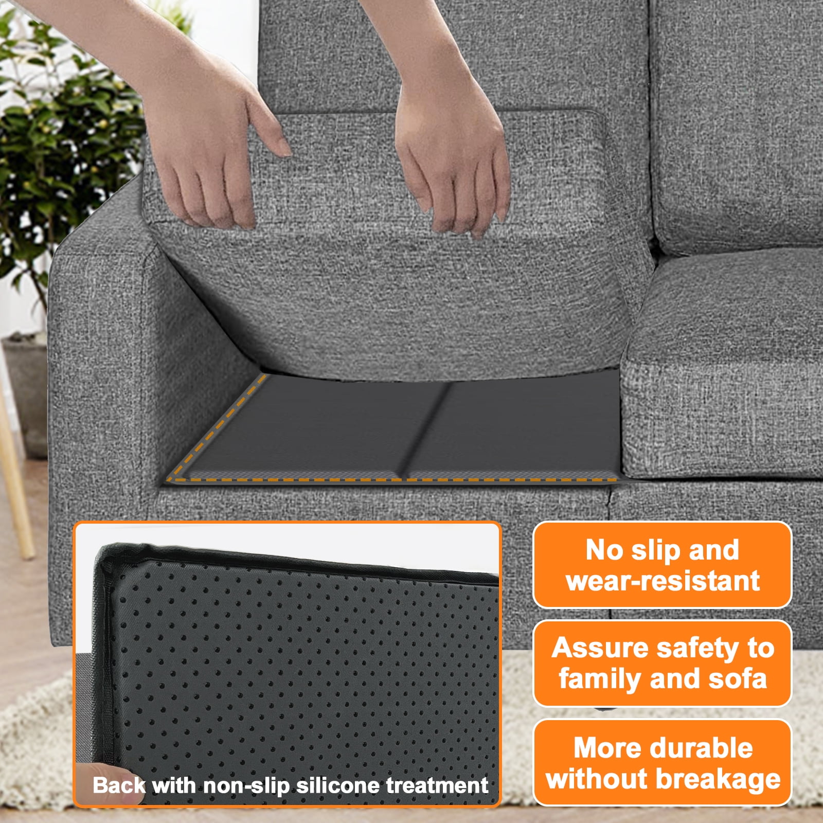 Sofa Cushion Support - 17''x66'' MDF Board for Sagging Seat, Non-Slip Oxford Surface, Fit Most 3 Seat Couch - 1PC, Darkgrey