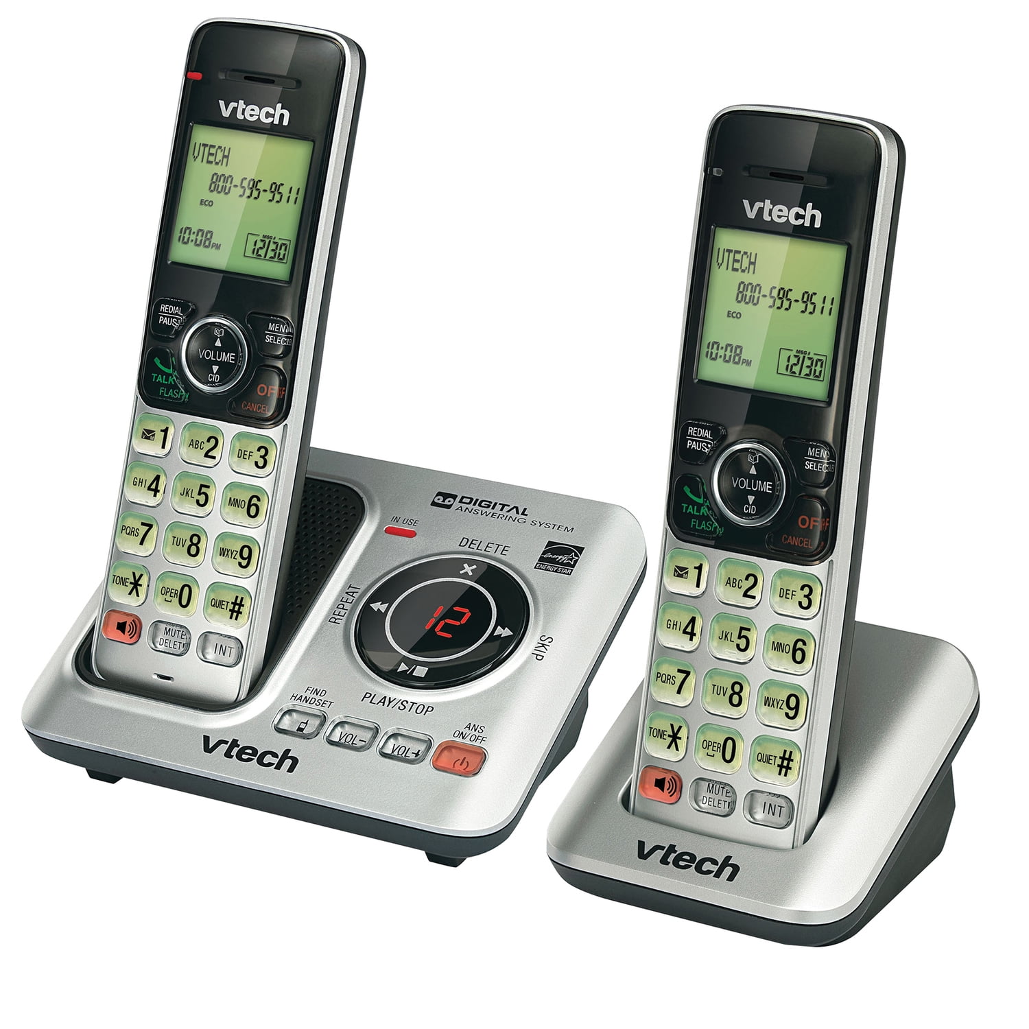 VTech DECT 6.0 2-Handset Expandable Cordless Phone & Answering System with Caller ID & Call Waiting, Gray & Silver, CS66292