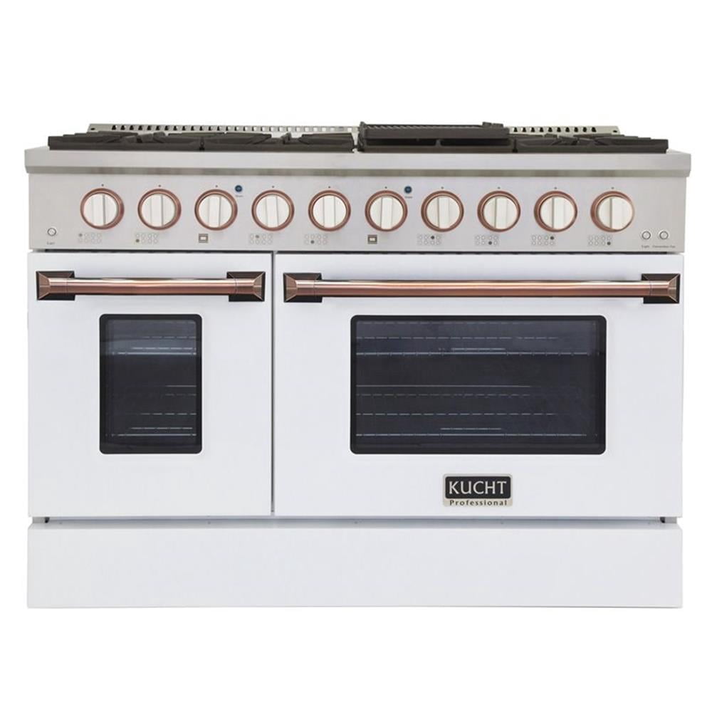Pemberly Row 48" Stainless Steel Natural Gas Range in Silver and White