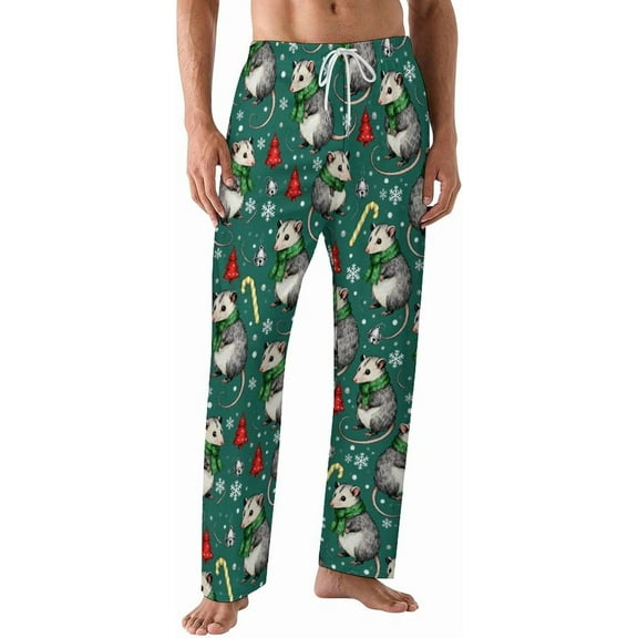 PRIYAL Pajama Pants for Men,Christmas Raccoons Candy Men's Sleepwear Bottoms,Lounge Pants