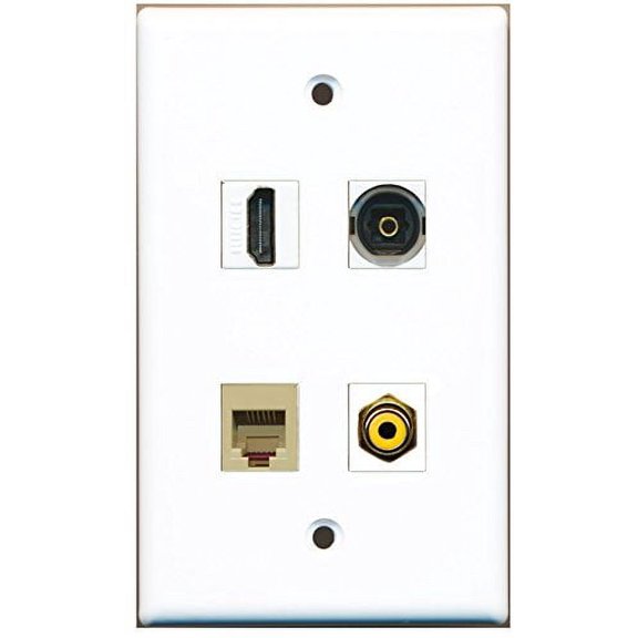 RiteAV - 1 Port HDMI 1 Port RCA Yellow 1 Port Phone RJ11 RJ12 Beige 1 Port Toslink Wall Plate