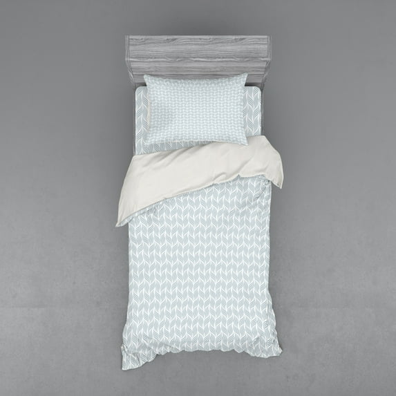 Abstract Duvet Cover Set, Continuous Pattern with Wavy Design Ornate in Pastel Monochrome Tone, Bedding Set with Shams and Fitted Sheet, 3 Sizes, by Ambesonne