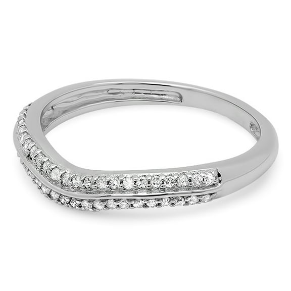 Dazzlingrock Collection 0.20 Carat (ctw) 14K Round White Diamond Ladies Double Row Curved Anniversary Wedding Band 1/5 CT, White Gold, Size 7.5