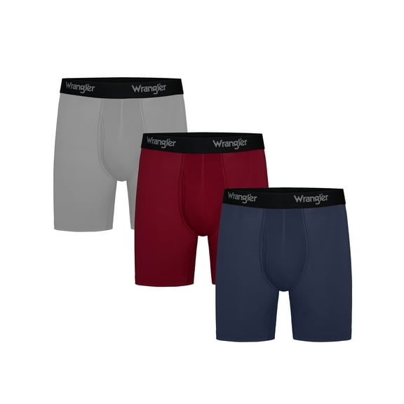 Wrangler Cool Carpenter 6" Boxer Briefs Men's Underwear, Small, Light Gray/Tibetan Red/Naval Academy, 3-Pack
