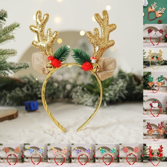 Harpily Christmas Reindeer Headbands with Green Holly Red Berries Decoration Soft Cloth Wrapped Accessory For Holiday Events Part