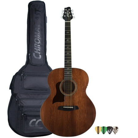 Acoustic Electric Jumbo Guitar Sawtooth Mahogany Series Left-Handed Solid Mahogany Top Acoustic-Electric Jumbo Guitar with Padded Gig Bag & Pick Sampler ()