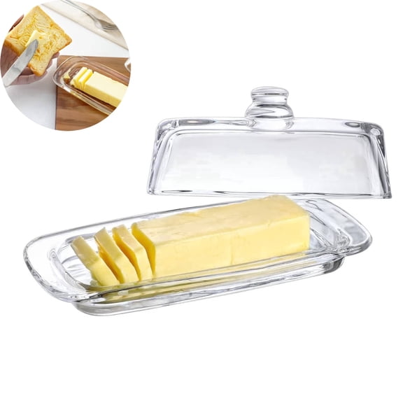 OFEFE 8'' Art Glass Butter Dish with Lid,Classic Covered Butter Container For Countertop,Multi-Purpose Preserving Serving Dessert Tray Bowl,Dishwasher Safe
