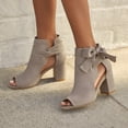 thumbnail image 2 of Heels for Women Peep Toe Fashion Cutout Suede Pumps Shoes Bowtie Ankle Strap High Block Heel Dressy Sandals Grey Size 8.5, 2 of 6