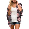 thumbnail image 1 of Pompotops Kimono en Mousseline à Imprimé Floral pour Femmes, Coupe Ample, Manches Mi-Longues, Cardigan Châle, Haut de Couverture, 1 of 5