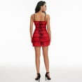 thumbnail image 4 of Women Spaghetti Strap Mesh Sling Dress Ruched Layered Tie Bow Tiered See Through Tulle Backless Ruffle Party Dress, 4 of 6