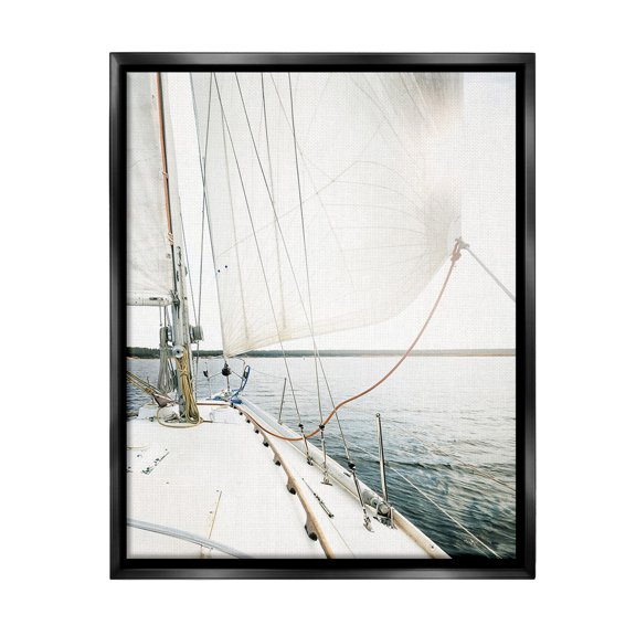 Stupell Industries Nautical Boat Mast View Transportation Photography Black Floater Framed Canvas Art Print Wall Art, 17 x 21