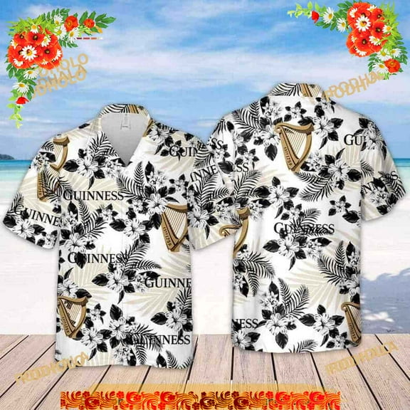 Guinness Beer Hawaiian Shirt, Hibiscus Flower Pattern Gift For Beach Trip Aloha Shirt