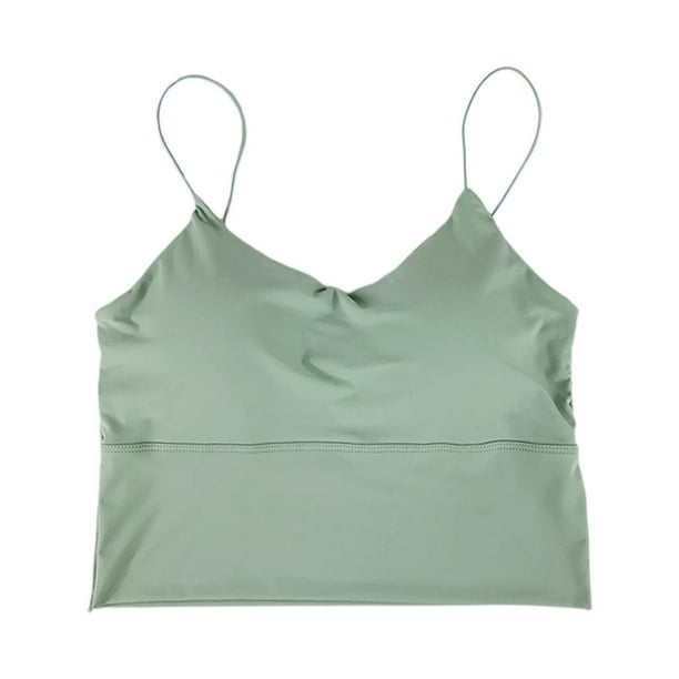 Camisola cómoda para mujer, sujetador acolchado, camiseta sin mangas, top corto de seda helada. Verde