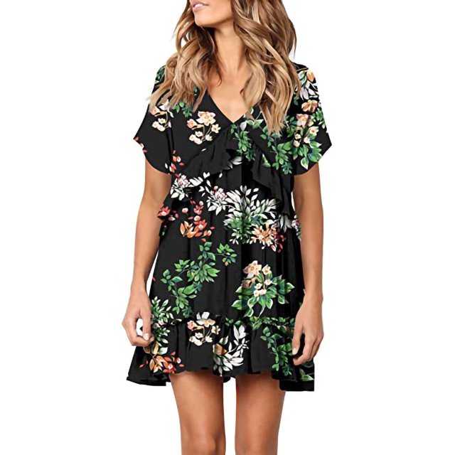 Fridja Robe pour Femmes Impression Personnalisée Longueur Genou Manches Courtes Robe Drapée