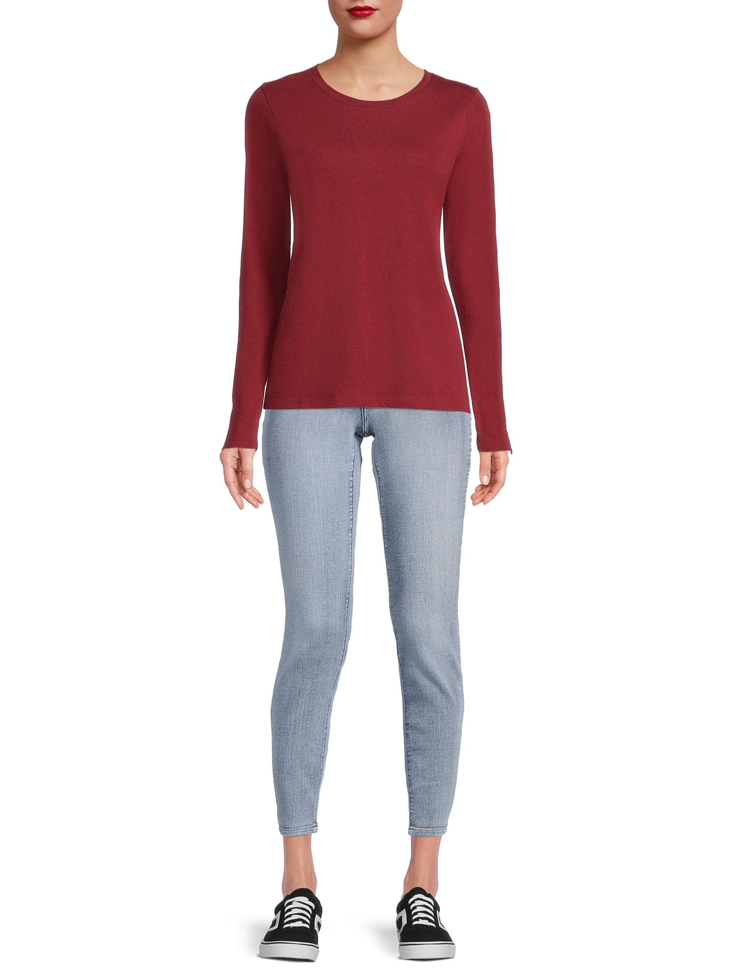 Time and Tru Crewneck Cotton Long Sleeve T-Shirt (Women's)